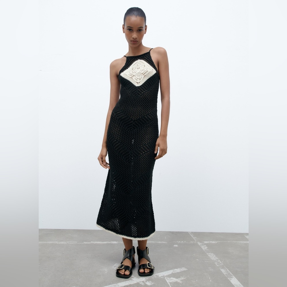 Zara Crochet Knit Dress - Size L - NWT